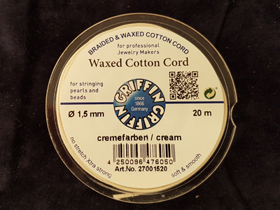 waxed cotton cord, cream, 1.5mm/20m