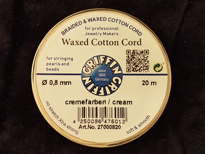 waxed cotton cord, cream, 0.8mm/20m