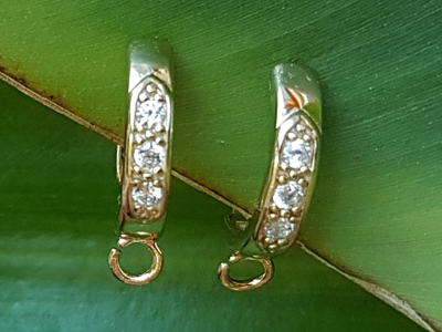2 pcs earring 12x19mm, silver gold plated, rhinestone