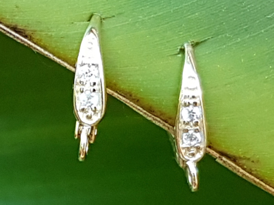 2 pcs earring 10x14mm, silver gold plated, rhinestone
