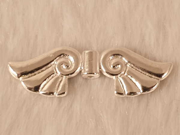 finding, angel wings 43mm, metal silver color