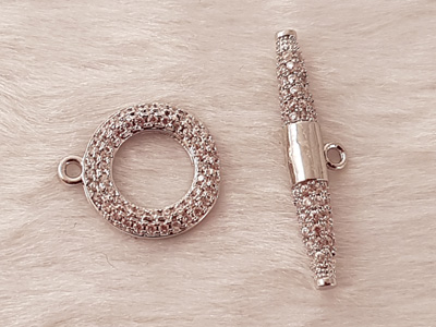 clasp 14mm with rhinestone, metal-silvercolor