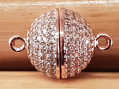 magnetic clasp 12mm rosegold, rhinestone, glued