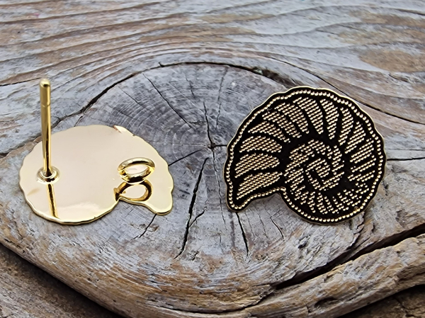 2 pc stud earring snail, brass gold plated