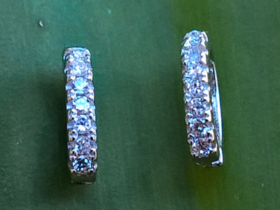 2 pcs earring 2x8mm, silver, rhinestone