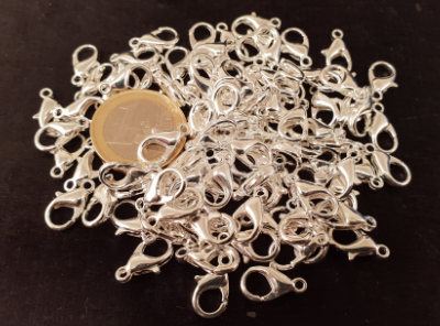 100 Stk. Karabiner 14mm Messing silberfarben 100 Stk. Karabiner 14mm Messing silberfarben