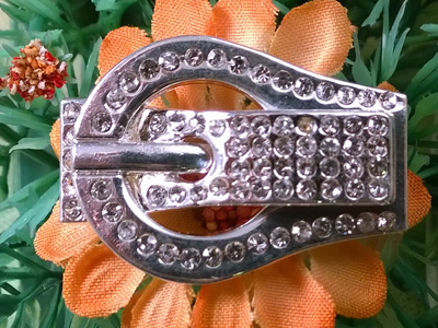 clasp 32mm with rhinestone, metal-silvercolor