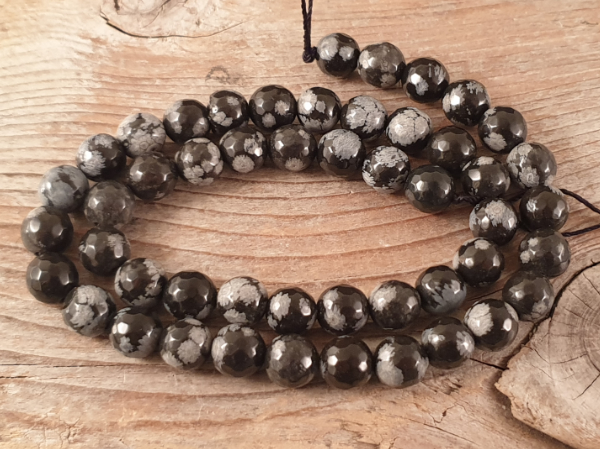 snowflake obsidian necklace 8mm faceted