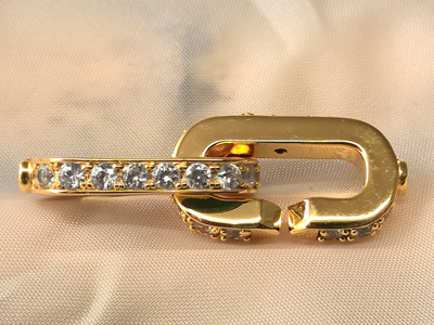 clasp 14.5x44mm silver gold plated, rhinestone
