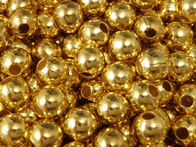 finding, beads 5mm (50 pcs), brass gold plated