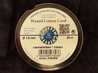 waxed cotton cord, cream, 1.0mm/20m