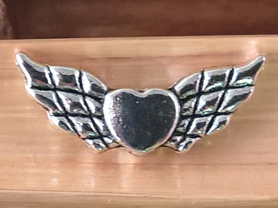finding, angel wings 21mm, metal silver color