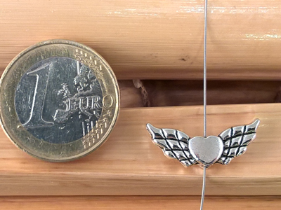 finding, angel wings 21mm, metal silver color