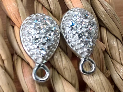 2 pcs earring 6x10mm, silver rhodium plated, rhinestone