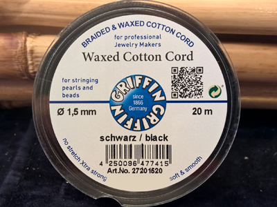 waxed cotton cord, black, 1.5mm/20m