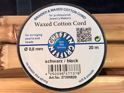 waxed cotton cord, black, 0.8mm/20m