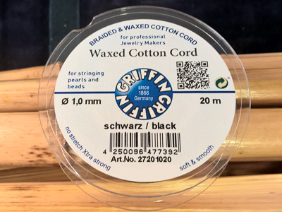 waxed cotton cord, black, 1.0mm/20m