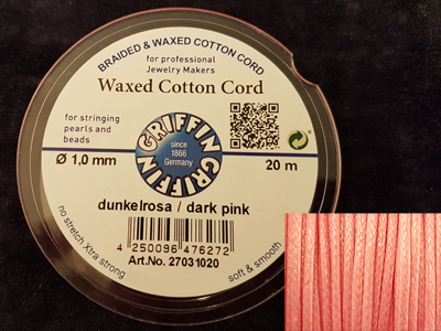 waxed cotton cord, dark pink, 1.0mm/20m