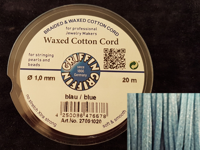 waxed cotton cord, blue, 1.0mm/20m