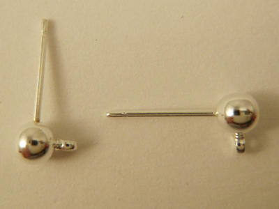 earring 4mm (2 pcs), brass silver plated