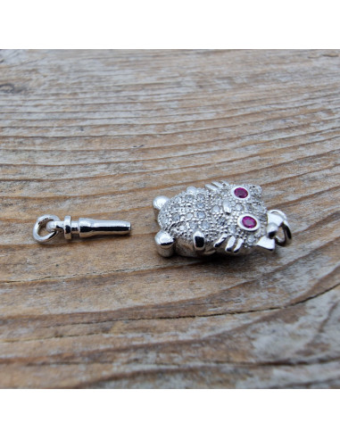 Schliesse Eule 18mm 925 Silber rhodiniert, Strass