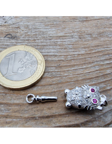 Schliesse Eule 18mm 925 Silber rhodiniert, Strass