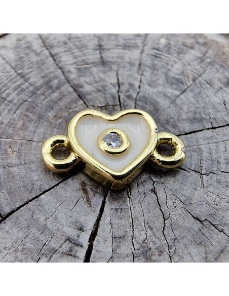 Zwischenteil-Link Herz, Strass 9mm, Messing goldfarben