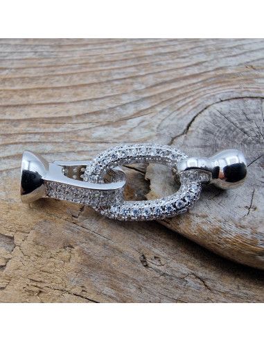 Schliesse 12x34mm 925 Silber rhodiniert, Strass