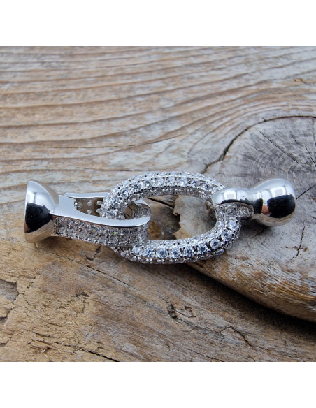 Schliesse 12x34mm 925 Silber rhodiniert, Strass