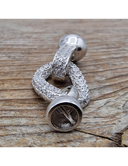 Schliesse 12x34mm 925 Silber rhodiniert, Strass