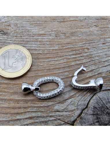 Schliesse 12x34mm 925 Silber rhodiniert, Strass