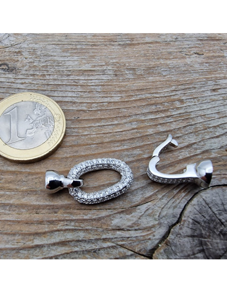 Schliesse 12x34mm 925 Silber rhodiniert, Strass