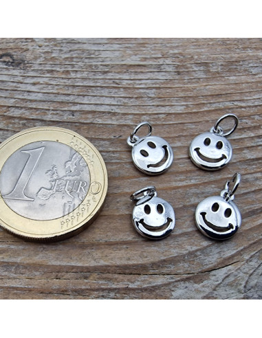 Charm Smiley 8mm, Metall rhodiumfarben
