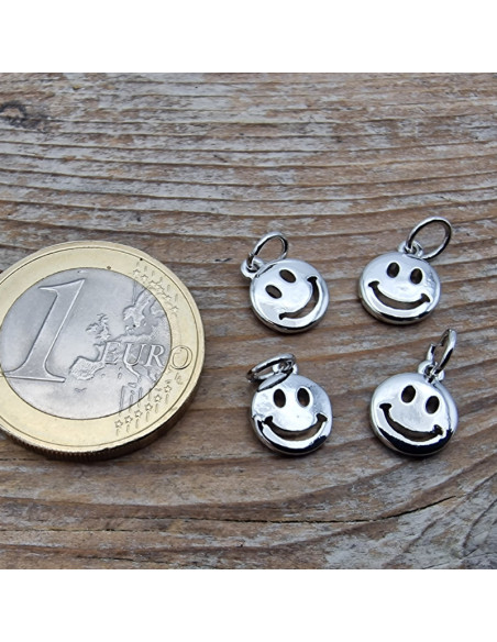Charm Smiley 8mm, Metall rhodiumfarben