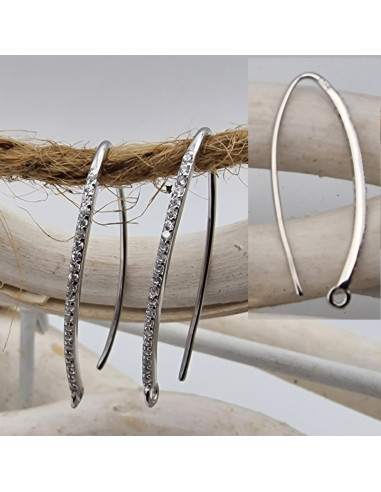 2 Stk. Ohrhaken 29mm, 925 Silber rhodiniert, Strass