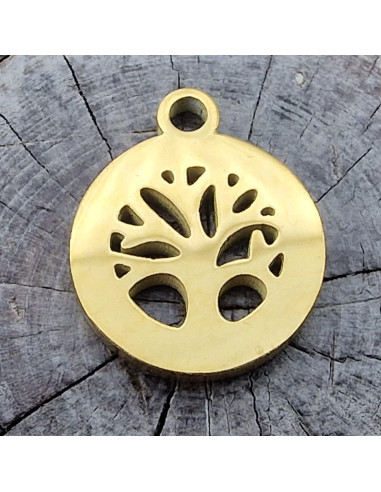 Charm Lebensbaum 10x12mm, Edelstahl gold
