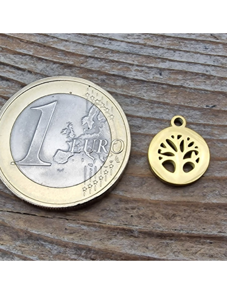 Charm Lebensbaum 10x12mm, Edelstahl gold