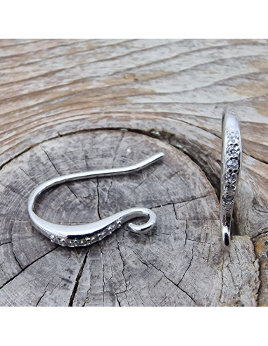 2 Stk. Ohrhaken 13mm, 925 Silber rhodiniert, Strass