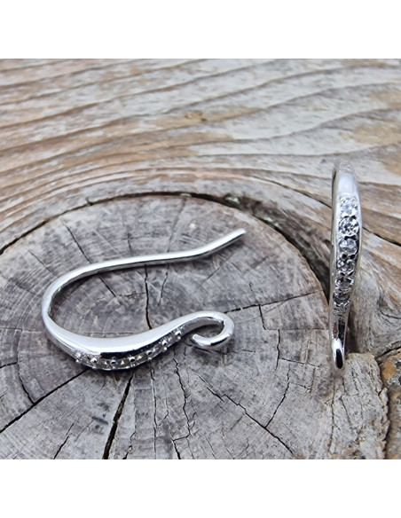 2 Stk. Ohrhaken 13mm, 925 Silber rhodiniert, Strass