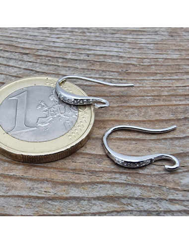 2 Stk. Ohrhaken 13mm, 925 Silber rhodiniert, Strass