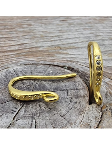 2 Stk. Ohrhaken 13mm, 925 Silber vergoldet, Strass