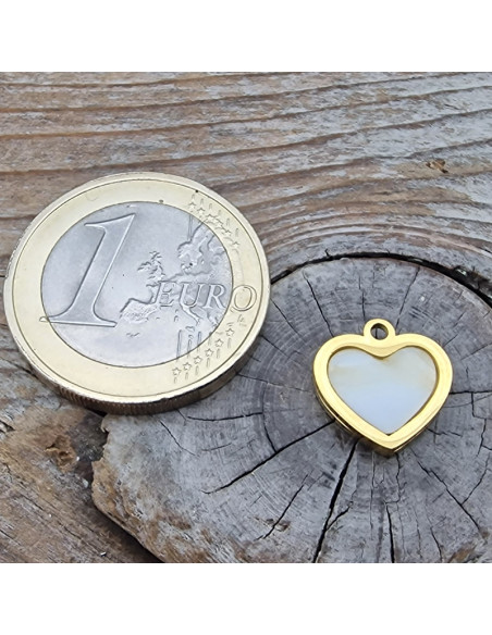 Charm Herz/Perlmutt 11mm, Edelstahl gold