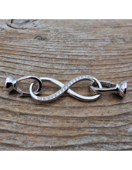 Schliesse 47mm, 925 Silber rhodiniert, Strass