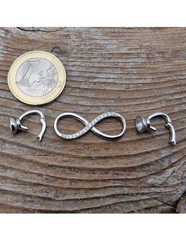 Schliesse 47mm, 925 Silber rhodiniert, Strass