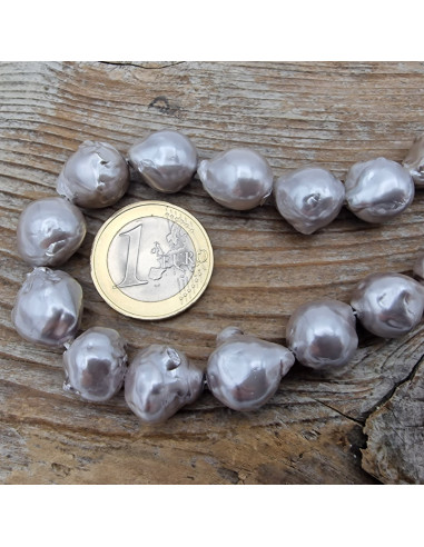 Perlenstrang 10-12mm/38cm, Barock, Grau