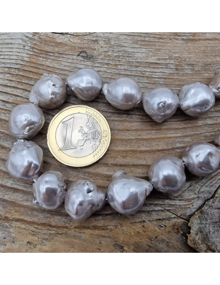 Perlenstrang 10-12mm/38cm, Barock, Grau