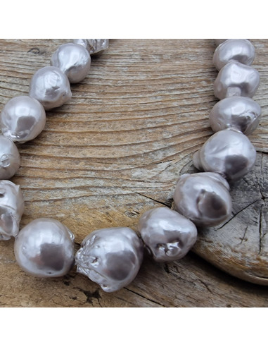 Perlenstrang 10-12mm/38cm, Barock, Grau