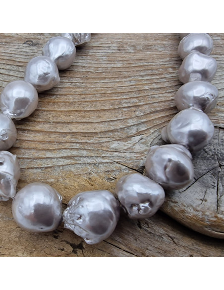 Perlenstrang 10-12mm/38cm, Barock, Grau