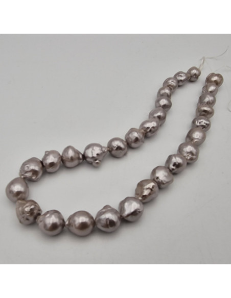 Perlenstrang 10-12mm/38cm, Barock, Grau