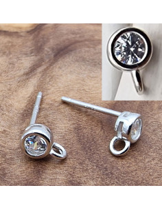 2 Stk. Ohrstecker 4mm, 925 Silber rhodiniert, Strass